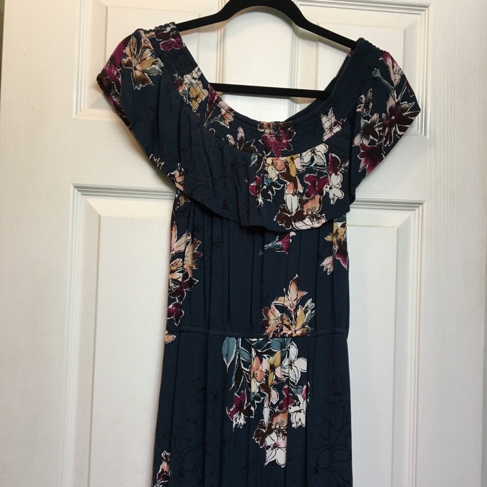 Maxi Blue Floral Off-the-Shoulder Dress